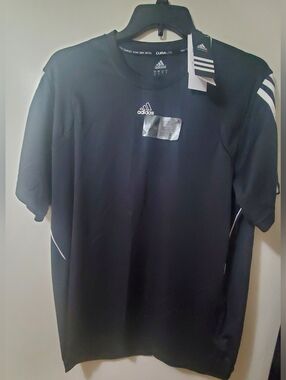 Adidas Climalite Black Short Sleeve Athletic Tee with White Accents